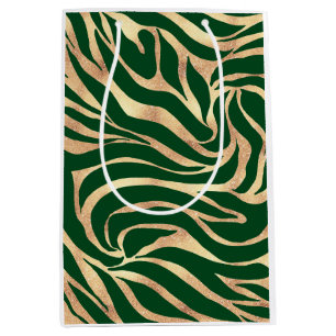 Elegant Gold Glitter Green Animal Print Zebra Medium Cadeauzakje