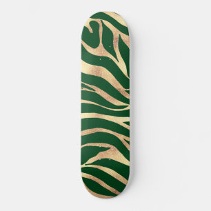 Elegant Gold Glitter Green Animal Print Zebra Persoonlijk Skateboard