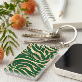 Elegant Gold Glitter Green Animal Print Zebra Sleutelhanger (Voorkant Rechts)
