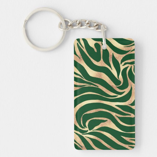Elegant Gold Glitter Green Animal Print Zebra Sleutelhanger (Voorkant)