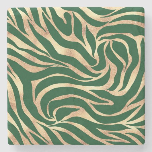 Elegant Gold Glitter Green Animal Print Zebra Stenen Onderzetter (Voorkant)