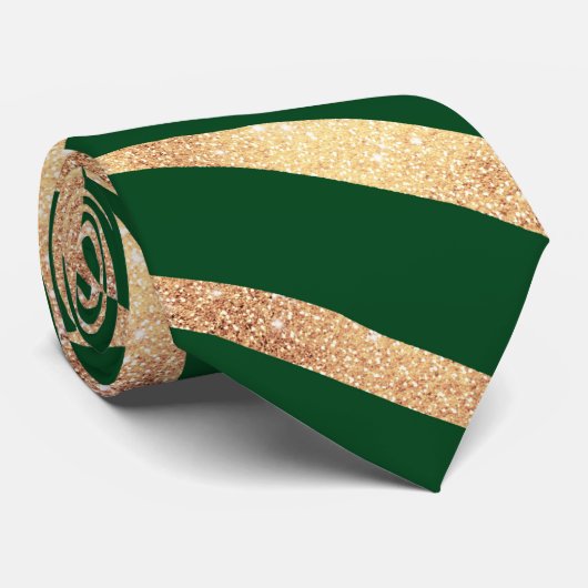 Elegant Gold Glitter Green Animal Print Zebra Stropdas (Opgerold)