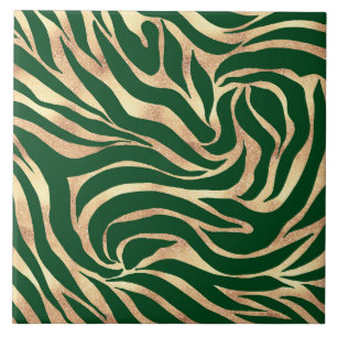 Elegant Gold Glitter Green Animal Print Zebra Tegeltje