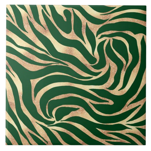 Elegant Gold Glitter Green Animal Print Zebra Tegeltje (Voorkant)