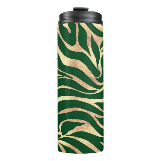 Elegant Gold Glitter Green Animal Print Zebra Thermosbeker (Voorkant)