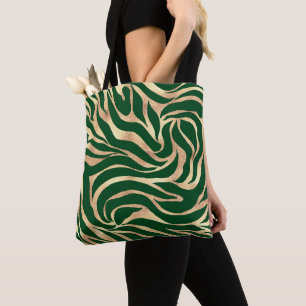 Elegant Gold Glitter Green Animal Print Zebra Tote Bag