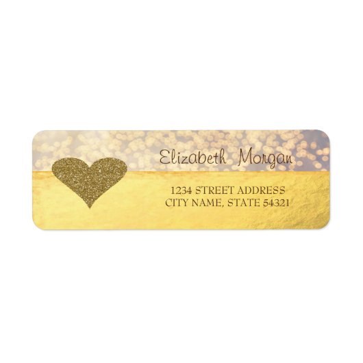 Elegant, Gold Glitter Heart, Bokeh Address Label (Voorkant)