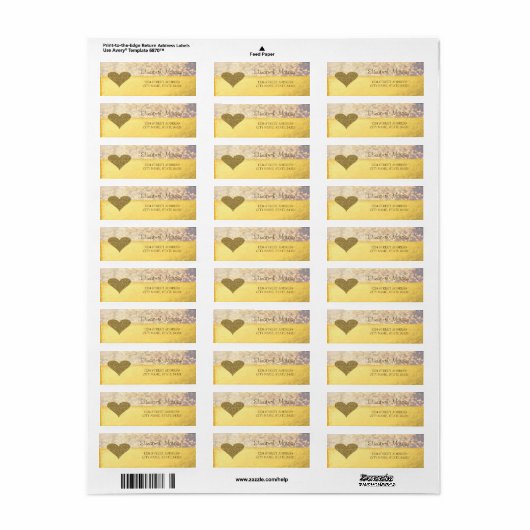 Elegant, Gold Glitter Heart, Bokeh Address Label (Full Sheet)