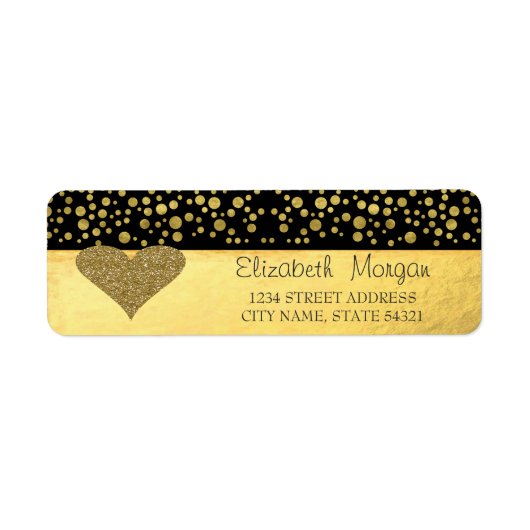 Elegant, Gold Glitter Heart, Confetti Address Labe Etiket (Voorkant)