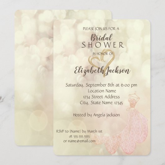 Elegant Gold Glitter Heart, Dress Vrijgezellenfees Kaart (Voorkant / Achterkant)