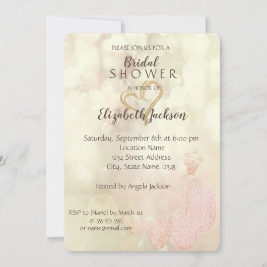 Elegant Gold Glitter Heart, Dress Vrijgezellenfees Kaart (Voorkant)