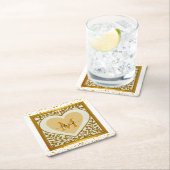 Elegant Gold Glitter Heart Initiaal & Naam Kartonnen Onderzetters (Insitu)
