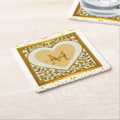 Elegant Gold Glitter Heart Initiaal & Naam Kartonnen Onderzetters (Schuin)