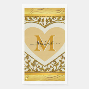 Elegant Gold Glitter Heart Initiaal & Naam Servet