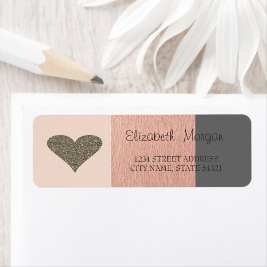 Elegant, Gold Glitter Heart, StripedAddress Label (Insitu)