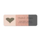 Elegant, Gold Glitter Heart, StripedAddress Label (Voorkant)