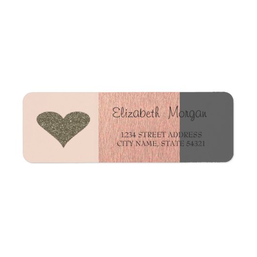 Elegant, Gold Glitter Heart, StripedAddress Label (Voorkant)