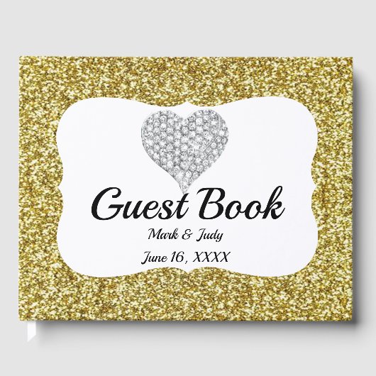 Elegant Gold Glitter Heart Wedding Guestbook Gastenboek (Voorkant)