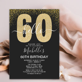 Elegant Gold Glitter "Hello 60" Birthday Kaart