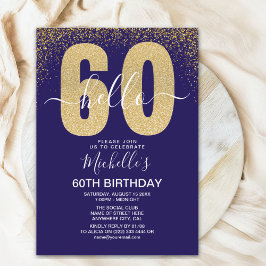 Elegant Gold Glitter "Hello 60" Birthday Kaart
