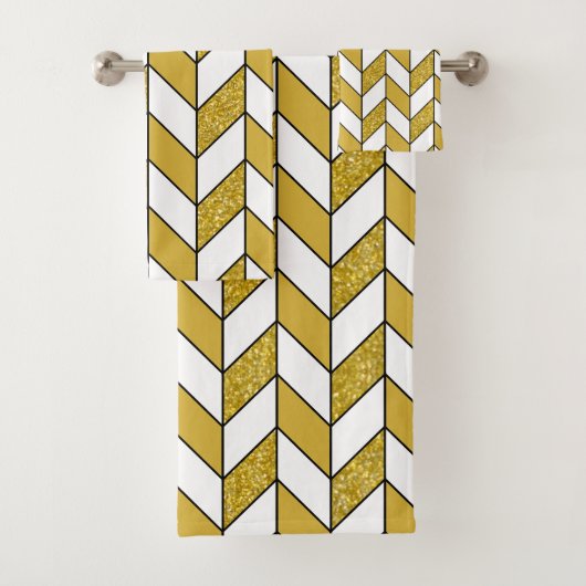 Elegant Gold Glitter Herringbone Chevron Pattern Bad Handdoek (Insitu)