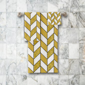 Elegant Gold Glitter Herringbone Chevron Pattern Bad Handdoek