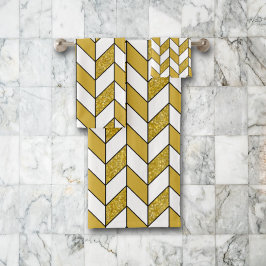 Elegant Gold Glitter Herringbone Chevron Pattern Bad Handdoek