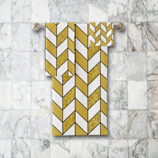 Elegant Gold Glitter Herringbone Chevron Pattern Bad Handdoek