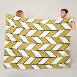 Elegant Gold Glitter Herringbone Chevron Pattern Fleece Deken