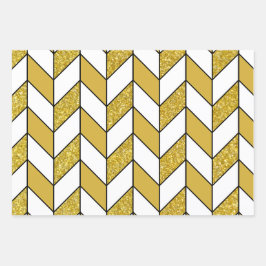 Elegant Gold Glitter Herringbone Chevron Pattern Inpakpapier Vel