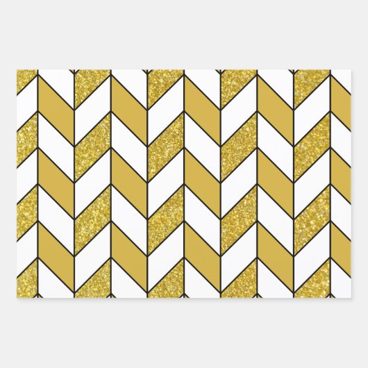 Elegant Gold Glitter Herringbone Chevron Pattern Inpakpapier Vel (Voorkant)