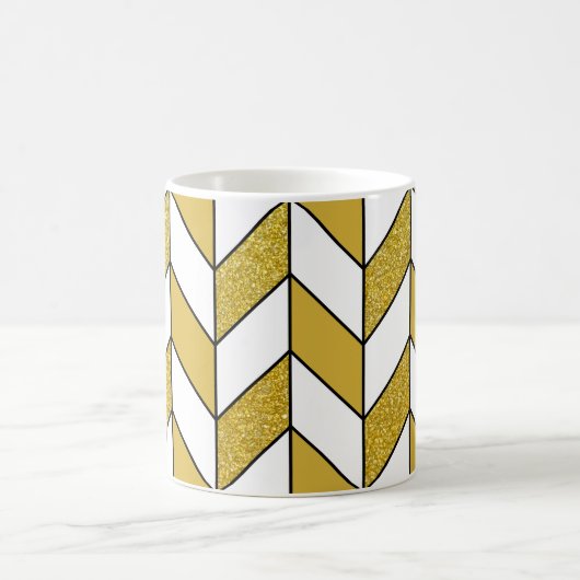 Elegant Gold Glitter Herringbone Chevron Pattern Koffiemok (Center)