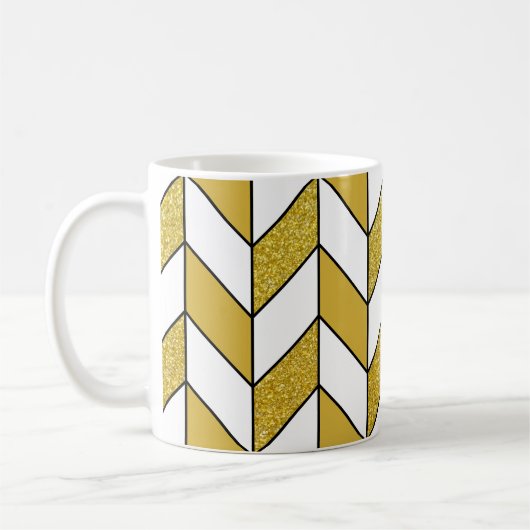 Elegant Gold Glitter Herringbone Chevron Pattern Koffiemok (Links)