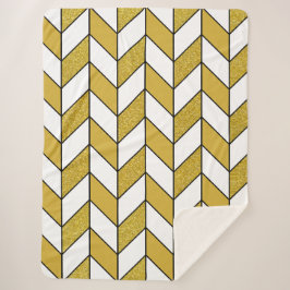 Elegant Gold Glitter Herringbone Chevron Pattern Sherpa Deken