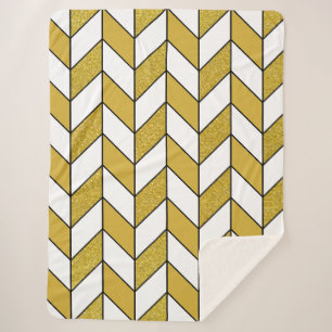 Elegant Gold Glitter Herringbone Chevron Pattern Sherpa Deken