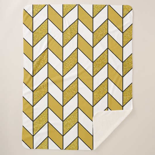 Elegant Gold Glitter Herringbone Chevron Pattern Sherpa Deken (Voorkant)