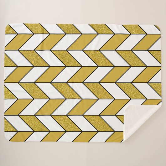 Elegant Gold Glitter Herringbone Chevron Pattern Sherpa Deken (Voorkant (horizontaal))