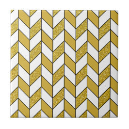 Elegant Gold Glitter Herringbone Chevron Pattern Tegeltje