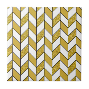 Elegant Gold Glitter Herringbone Chevron Pattern Tegeltje