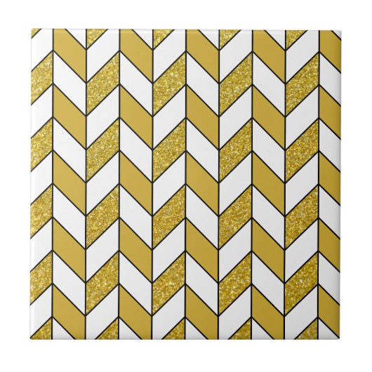 Elegant Gold Glitter Herringbone Chevron Pattern Tegeltje (Voorkant)