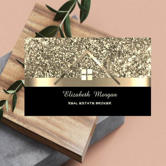 Elegant Gold Glitter House Roof Visitekaartje