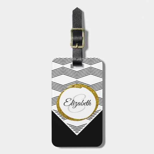 Elegant Gold Glitter Initiaal Letter Monogram Bagagelabel (Voorkant verticaal)