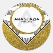 Elegant Gold Glitter Initiaal Letter Monogram Ronde Sticker (Voorkant)