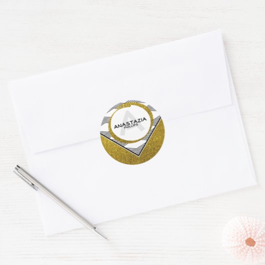 Elegant Gold Glitter Initiaal Letter Monogram Ronde Sticker (Envelop)