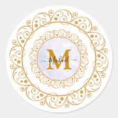Elegant Gold Glitter Initiaal & Naam Ronde Sticker (Voorkant)