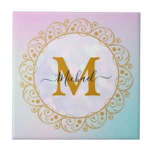 Elegant Gold Glitter Initiaal & Naam Tegeltje
