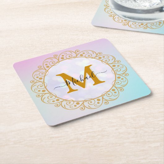 Elegant Gold Glitter Initial & Name Kartonnen Onderzetters (Schuin)