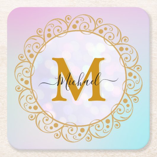 Elegant Gold Glitter Initial & Name Kartonnen Onderzetters (Voorkant)