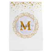 Elegant Gold Glitter Initial & Name Medium Cadeauzakje (Achterkant)