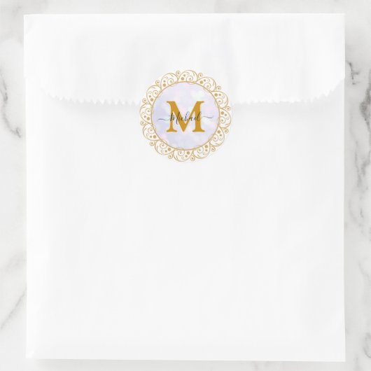 Elegant Gold Glitter Initial & Name Ronde Sticker (Tas)